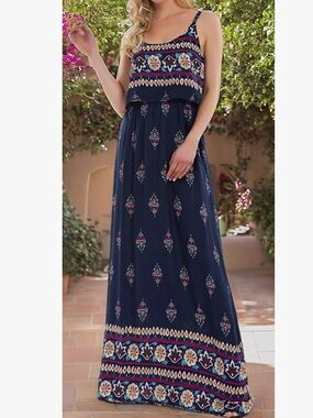 Boho Floral Navy Maxi Dress
